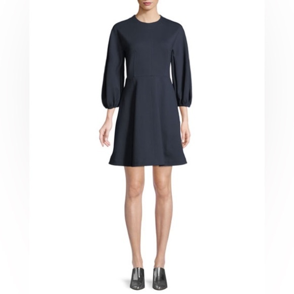 Tibi/ Bond Stretch Sculpted Button-Back Mini Dress navy blue long sleeve 2 - Picture 7 of 11